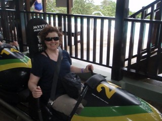 Here is my Mom getting ready for the bob sled ride